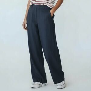 Gap Perfect Trouser Classic Navy Stretch Linen Blend Work Pant Reg 8 Wide Leg